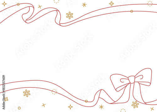 リボンのデコレーションフレーム、背景、雪の装飾、線画