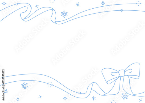 リボンのデコレーションフレーム、背景、雪の装飾、線画