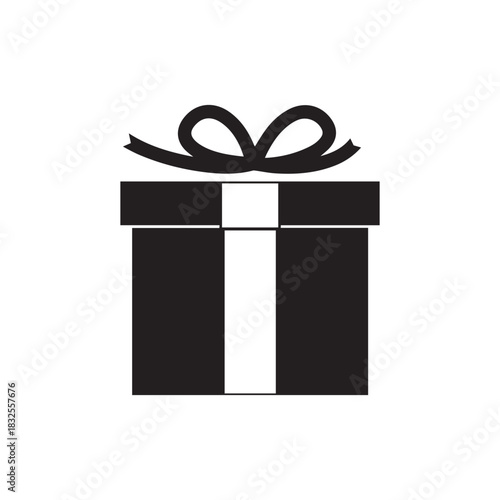 Simple black gift box with bow vector illustration silhouette