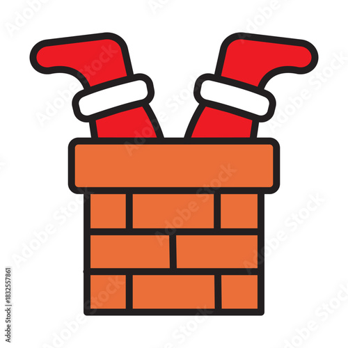 Santa Claus stuck in chimney color icon – editable stroke Christmas vector illustration.