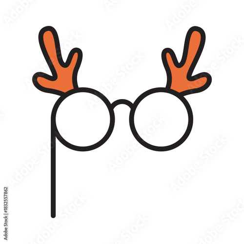 Christmas reindeer antlers glasses colorful icon with editable stroke – festive photo booth props for holiday party design, cards, web, print and New Year projects