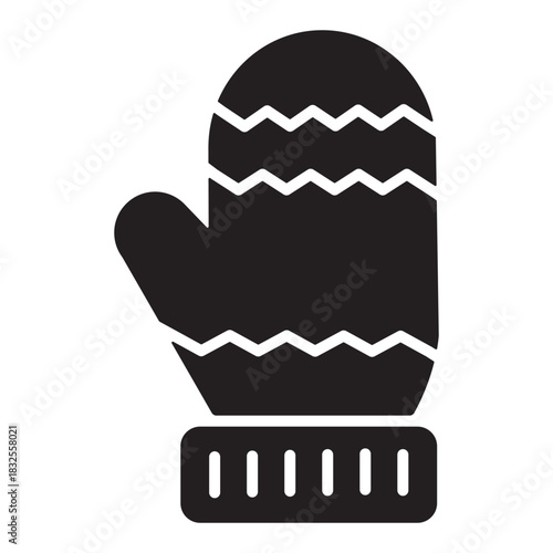 Solid mitten icon, Christmas vector illustration with ornament pattern