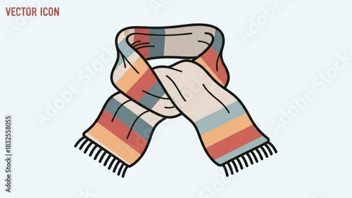 Striped winter scarf vector icon illustration fashion accessory neckwear apparel cold weather protection 100