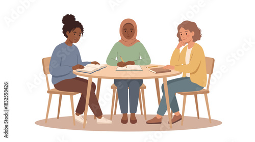 Diverse Women Collaborating Around a Table Education and Teamwork