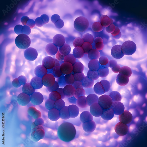 Frozen MRSA Bacteria Cluster Preserved in Ice Blue Background