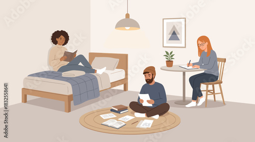 Students Studying Together in Dorm Room A Cozy Scene of Higher Education