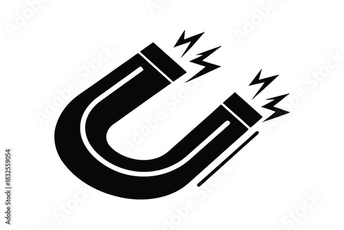 Magnet icon vector design. Silhouette of magnet symbol with spark sign on white background