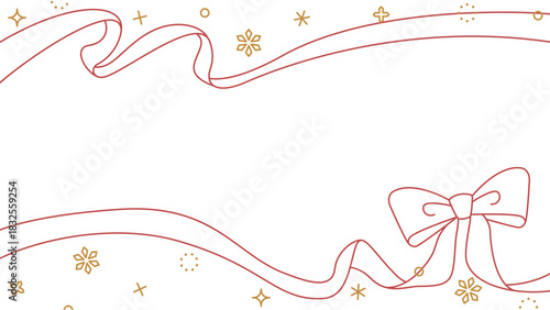 リボンのデコレーションフレーム、背景、雪の装飾、線画、16:9 サイズ