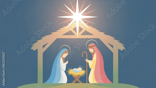 Celebrate the holy night with this serene Nativity scene, a timeless depiction of faith, hope, and peace, perfect for Christmas cards and holiday promotions