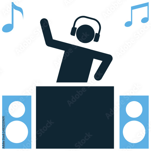DJ Icon Vector Ideal for music, party, club, nightlife, and audio mixing graphics. Symbolizes music mixing, entertainment, sound, and party event.