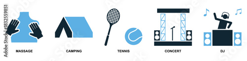 Set Entertainment Icon Vector Ideal for media interfaces, leisure apps, and arts promotion graphics. Symbolizes fun, culture, performance, and digital media.