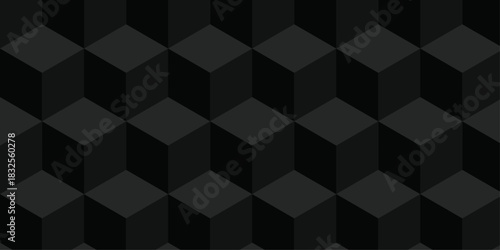 Minimal abstract black geometric cube creative concept triangle overlap square technology background. digital cubes fabric and wallpaper grid block texture background.	