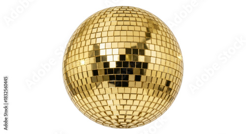 Gold Disco Ball with Reflective Square Tiles mirror ball isolated on a transparent background