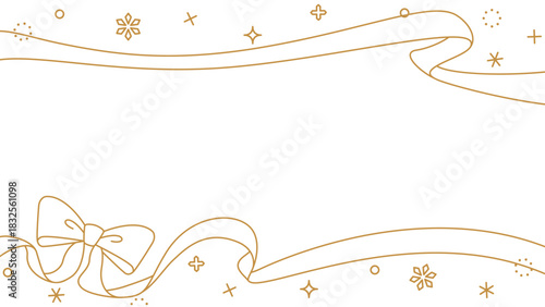 リボンのデコレーションフレーム、背景、雪の装飾、線画、16:9 サイズ