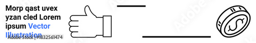 Finance, approval, transaction, online payments, economic concepts, business. A thumbs-up icon linked with a coin symbol and placeholder text. Finance and approval concept visualization