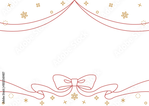 リボンのデコレーションフレーム、背景、雪の装飾、線画