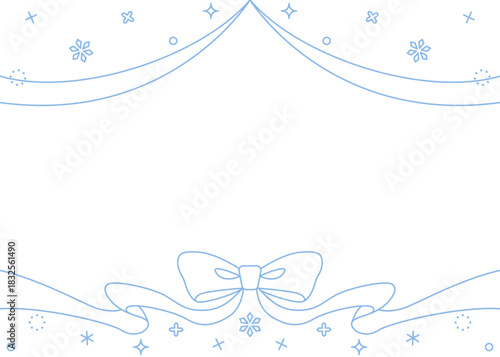 リボンのデコレーションフレーム、背景、雪の装飾、線画