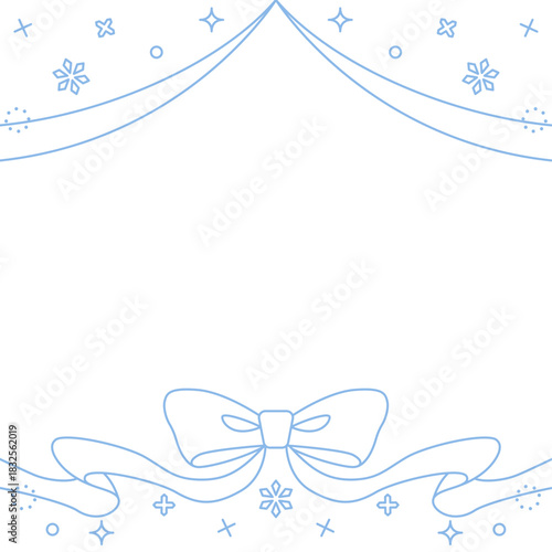 リボンのデコレーションフレーム、背景、雪の装飾、線画、正方形サイズ