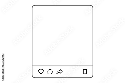 Minimal social media post template with like, comment, share, and save icons. Ideal for UI design, mockups, app interfaces, and modern digital layouts.