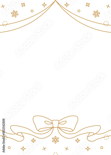 リボンのデコレーションフレーム、背景、雪の装飾、線画、縦向き