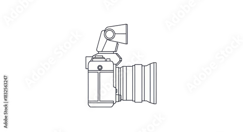 Minimalist Line Art Illustration of a Digital Camera for Photography Enthusiasts