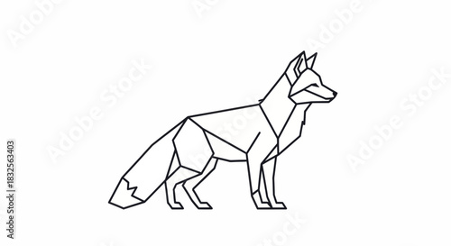 Minimalist geometric illustration of a fox in a modern style with sharp lines and angles for