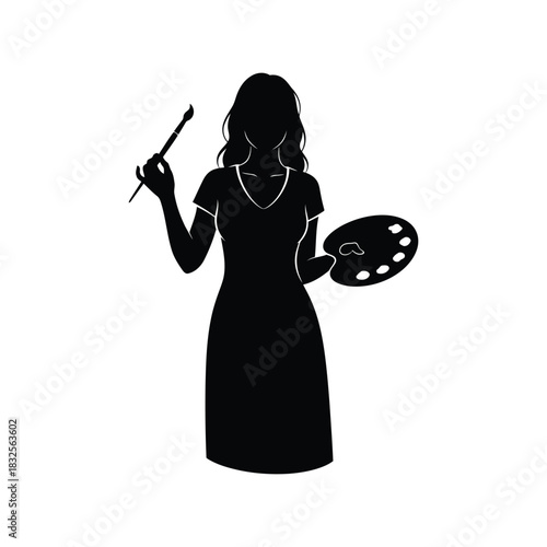 Artist silhouette with paintbrush and palette