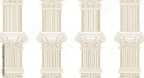 Seamless Pattern of Classical Corinthian Columns with Ornate Capitals in Elegant Minimal Style for