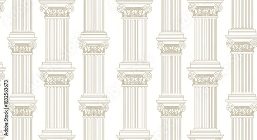 Elegant classical columns pattern with detailed capitals and vertical fluting in a seamless