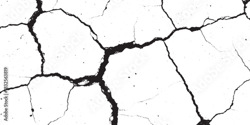 Cracked surface texture with black lines and white background.