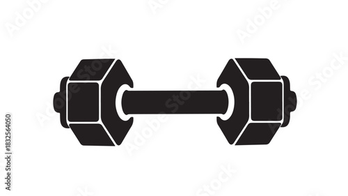 Black dumbbell icon simple vector illustration representing fitness and weightlifting isolated on white background for sports and health concepts