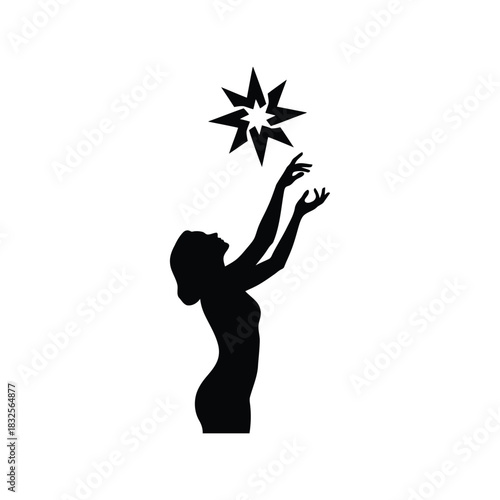 Silhouette woman reaching for star dream big