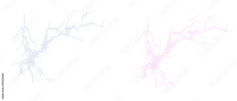 Fototapeta premium Two lightning bolts on transparent backdrop