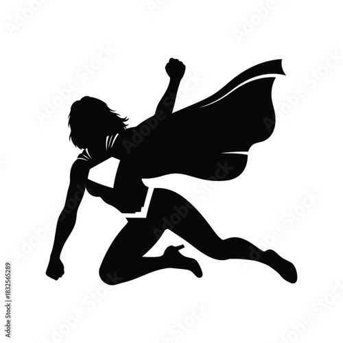 Female superhero silhouette flying action pose