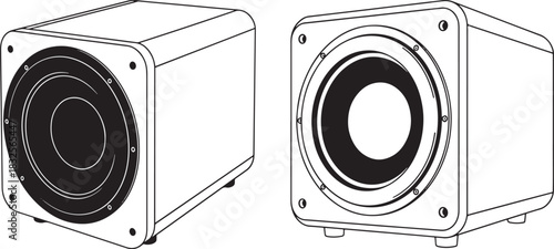 Two subwoofer speakers in a clean silhouette