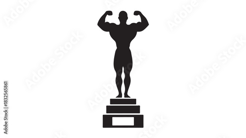 Bodybuilder silhouette on a winners podium representing fitness achievement and competition isolated on white background