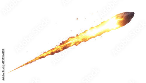A fiery meteor streaks through space, leaving a trail of flames and energy in its wake.