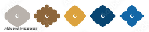 Collection of oriental flat style Islamic Ramadan Mubarak windows and arches with crescent. Ramadan illustration, badge, label sale promo modern design, door and window mosque, mosque dome, lanterns