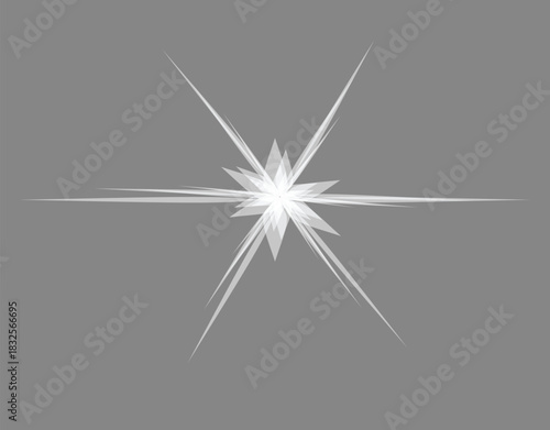 described features a striking graphic design with a gray background and a prominent white starburst pattern at the center.