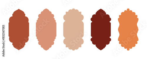 Shape Islamic door and Arabic window arch in warm colors isolated on transparent. Collection of oriental style. Islamic vector shapes of a window or door arch. Arabic door and window vector silhouette