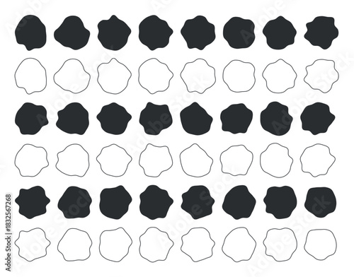 Seamless abstract pattern with irregular organic blob shapes black white outline minimal geometric background modern decoration contemporary design textile wallpaper digital illustration vector art