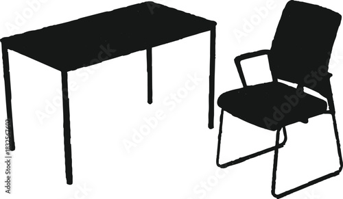 showcases a black office chair paired with a black rectangular table, both set against a stark Victor Illustrator Design