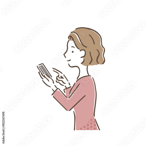 スマートフォンを操作している横向きの若い女性