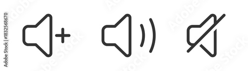 speaker, sound, volume icon set , low and hight level volume speaker icon. voice, audio, silent, mute icons in flat style for media player app and website