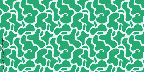 Seamless organic abstract pattern with green irregular shapes on light background for textile, wallpaper, wrapping, modern decor, digital projects, and stylish artistic design.