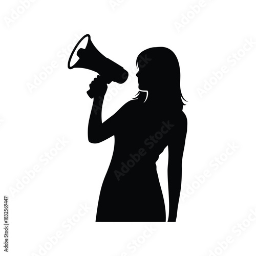 Woman silhouette with megaphone announcing