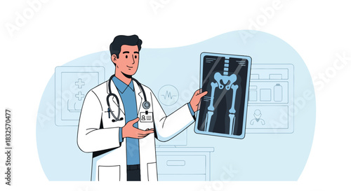 Orthopedic Doctor professional Holding Bone X-Ray Result – Professional Bone and Joint Diagnosis Vector Illustration for Medical Use