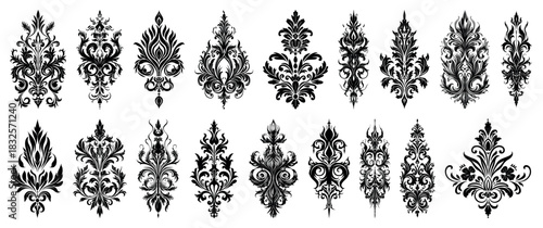 Damask pattern vector element. Oriental vector damask patterns for greeting cards and wedding invitations. Decorative elements and calligraphic. Classic luxury old-fashioned ornament grunge background