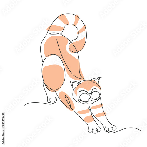 lazy orange cat one line drawing. lazy orange cat single line illustration. lazy orange cat minimalist line art