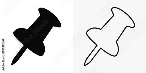 Push pin silhouette vector, Thumbtack icon, Push pin vector icon